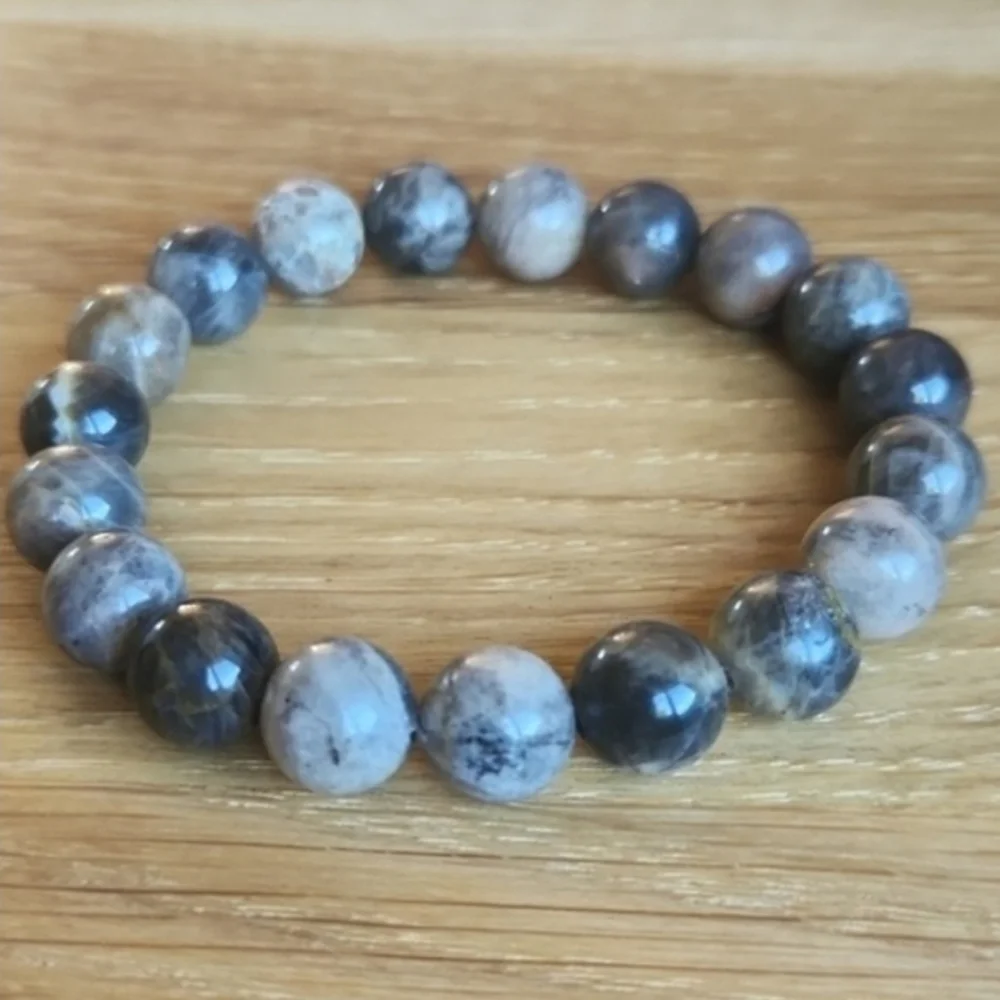 Gray Sunstone Beaded Stretch Bracelet | Handmade